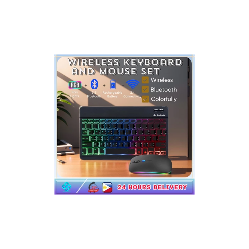RGB Backlit Wireless Bluetooth Keyboard and Mouse with light LED for Laptop Tablet phone