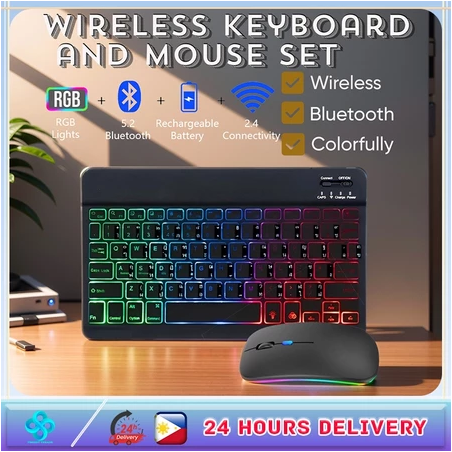 RGB Backlit Wireless Bluetooth Keyboard and Mouse with light LED for Laptop Tablet phone
