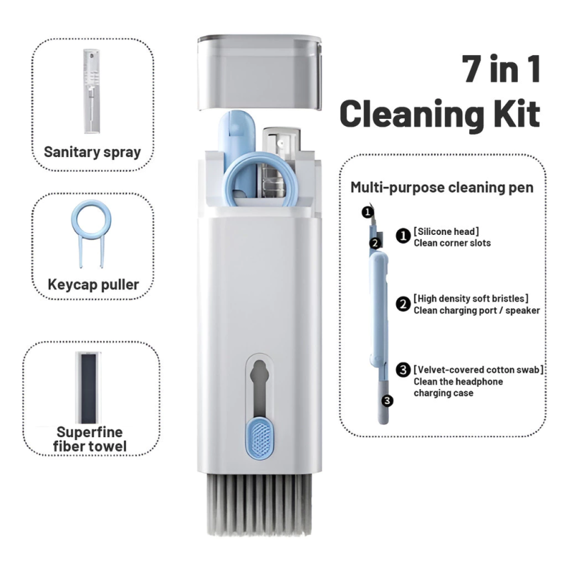 7 in 1 Laptop Cleaning Tool Double-Head Design Computer Keyboard Headphone Brush Kit Compact