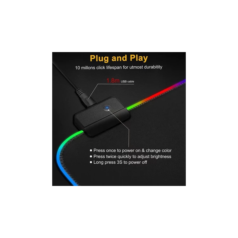 RGB Gaming Mouse Pad LED Large Mouse Pad Anti-Slip Rubber Base Computer Keyboard USB 80cm X 30cm