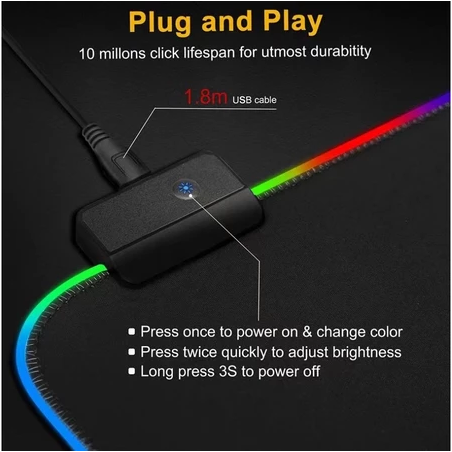 RGB Gaming Mouse Pad LED Large Mouse Pad Anti-Slip Rubber Base Computer Keyboard USB 80cm X 30cm
