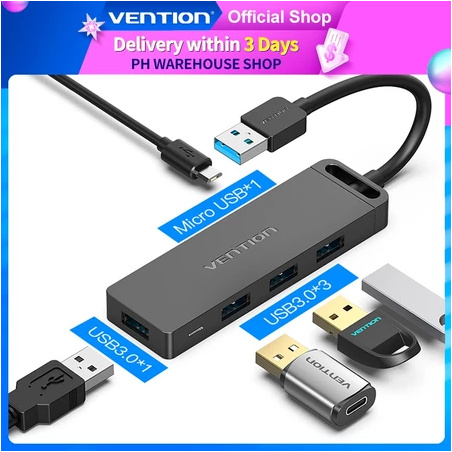Vention Usb 3.0 Hub 4 Port Multi Splitter High Speed Otg For Laptop Pc Adaptor