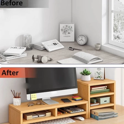 Classic Style 2 Color Wooden Monitor Holder Bracket Computer Stand Desktop Organizer Display Bracket