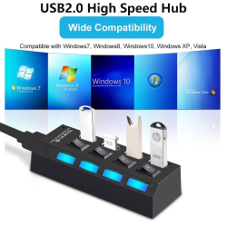 USB HUB 4 Port USB Adapter Powered Split Converter for PC/ Computer/ Notebook Phone