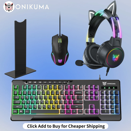 ONIKUMA Gaming Headset with Dynamic RGB Light Detachable Cat Ears Mouse Holder Esports Package Wired Headphones with Mic for PC