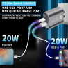 PD20W Super Fast Charge USB Type C Charger 3A PD QC Charger Adapter Dual Port Wall Adapter