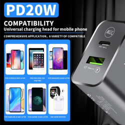PD20W Super Fast Charge USB Type C Charger 3A PD QC Charger Adapter Dual Port Wall Adapter