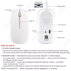 Dual Mode Wireless Mouse Bluetooth 5.0 2.4GHz Rechargeable Ultra Silent USB C PC Laptop Phone