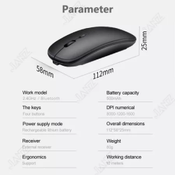 Dual Mode Wireless Mouse Bluetooth 5.0 2.4GHz Rechargeable Ultra Silent USB C PC Laptop Phone
