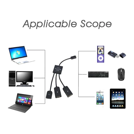 OTG Cable Hub Adapter 3 In1 Converter Micro USB HUB Host Extender Adapter OTG Hub Adapter