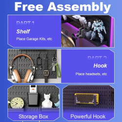 GooBoo DIY Pegboard Wall Organizer No Punching Decoration Board Gaming Room White Decoration Wall