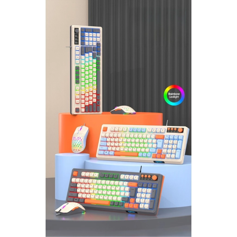 Zeus x Raiku Wired Rainbow LED Gaming Keyboard Bundle And Mouse Set 98 Silent Media Keys Volume Knob
