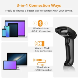 [PH Stock]Evnvn 3 in 1 Bluetooth Wireless 2.4GHz Wired 1D Bar Code Reader CCD Image Barcode Scanner