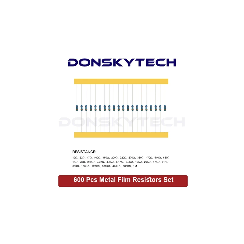 600pcs/set Metal Film Resistor Kit 30 Kinds 1/4W 1% Resistance Assorted Kit 10 -1M Ohm