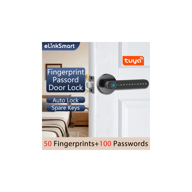 Tuya WIFI Remote Unlock Door Knob Smart Fingerprint Door Lock Biometric Digital Handle Lock