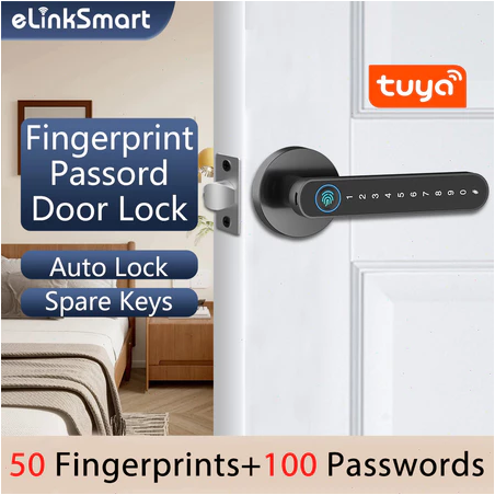 Tuya WIFI Remote Unlock Door Knob Smart Fingerprint Door Lock Biometric Digital Handle Lock