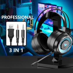 MKEPS Gaming Headphones LED Wired Headset Noise Canceling With Microphone For PC Laptop Computer