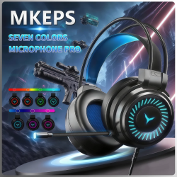 MKEPS Gaming Headphones LED Wired Headset Noise Canceling With Microphone For PC Laptop Computer