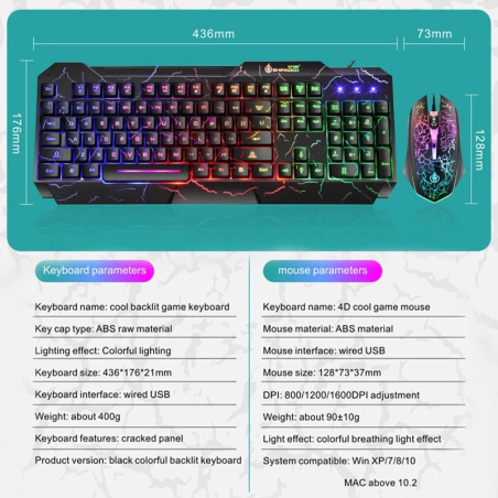 Gaming Keyboard and Mouse Mechanical USB Wired Gamer Keyboards Kit LED RGB Backlit Keyboard