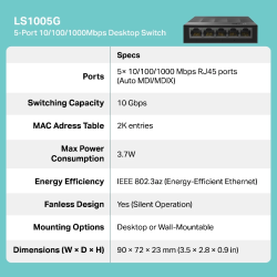 TP-Link | LS1005/LS105G/LS1005G/LS1008 | 5-Port/8-Port Gigabit Desktop Network Switch Hub