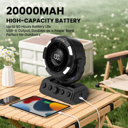 Orashare DF09 20000mAh Rechargeable Camping Fan 100-Speed Remote 180° Oscillating with LED Light