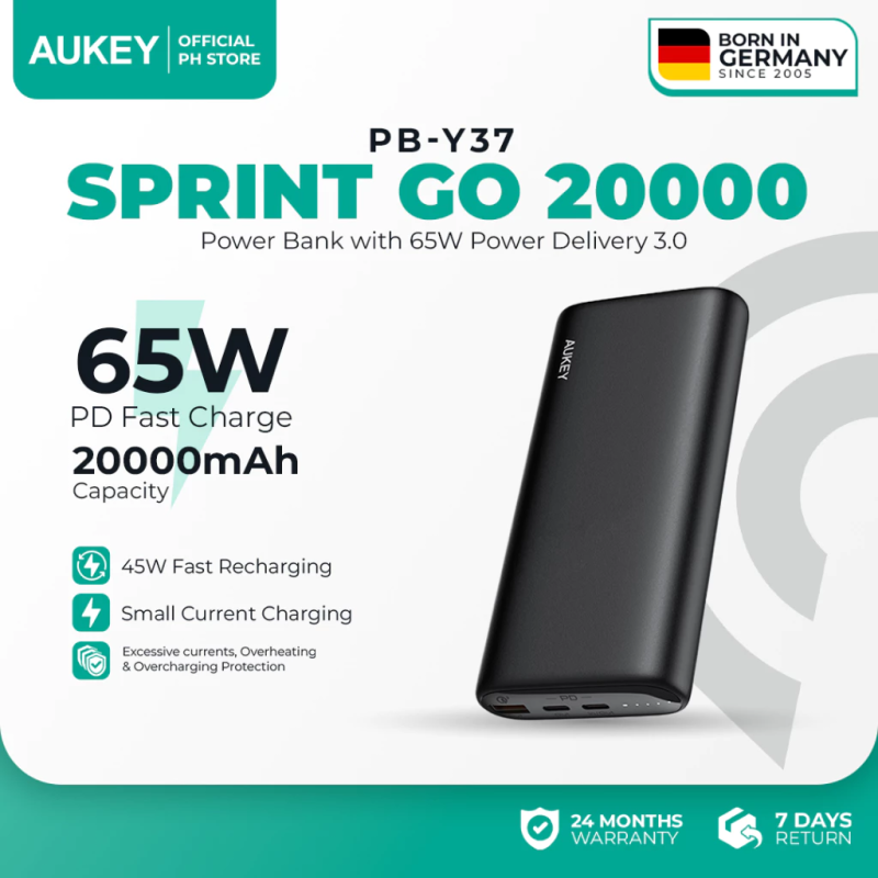 AUKEY PB-Y37 PD PowerBank USB C Fast Charge suitable for Laptop, 20,000mAh 65Watts