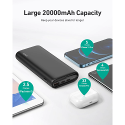 AUKEY PB-Y37 PD PowerBank USB C Fast Charge suitable for Laptop, 20,000mAh 65Watts