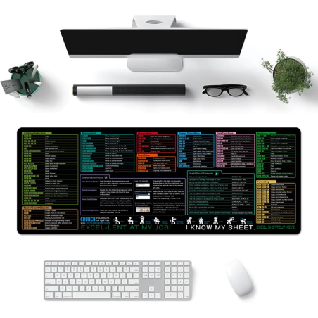 Excel Shortcut Keys Mouse Pad - Extended Large Office Spreadsheet 80x30cm / 90x40cm / 100x50cm