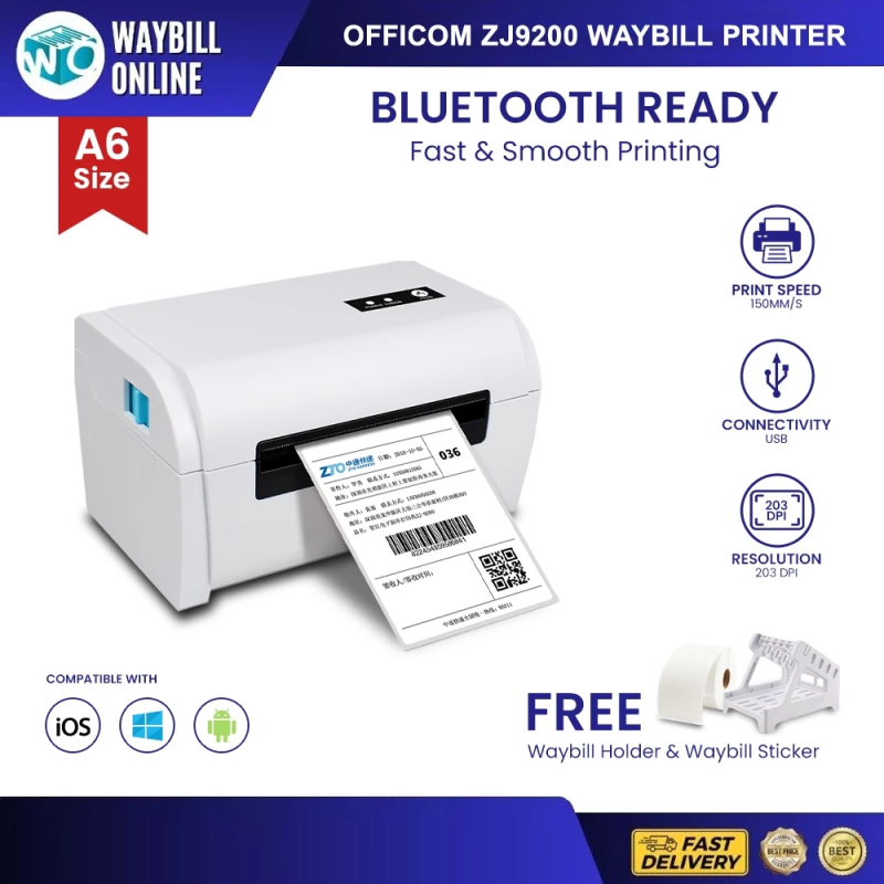 OFFICOM ZJ9200 Waybill Printer A6 Thermal Bluetooth USB Android IOS FREE HOLDER