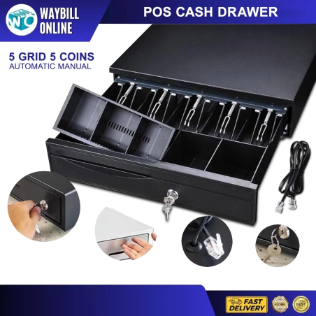 POS Cash Drawer Electronic Cash Box 5 Grids & 5 Coins Cash Register Cashier Box