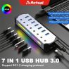 Actual 7 Port Powered USB 3.0 HUB 5Gbps High Speed Interface Individual Switch RGBMultiport USB